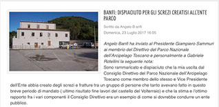 Ritaglio dell'articolo Banfi: dispiaciuto per gli screzi creatisi all’Ente Parco