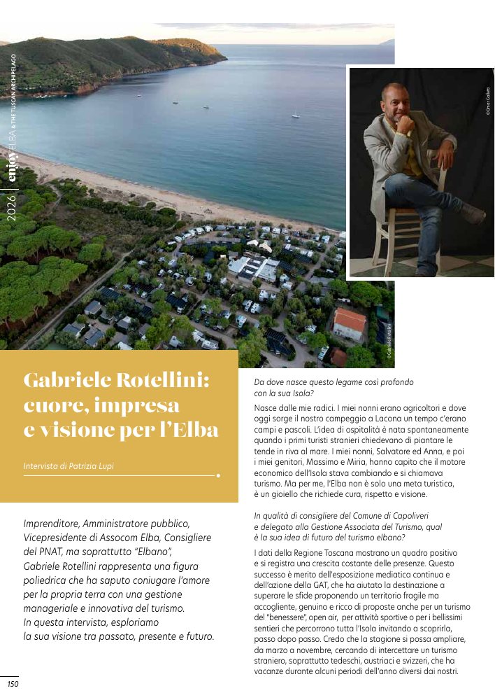 Prima pagina dell'intervista a Gabriele Rotellini pubblicata su Enjoy Elba