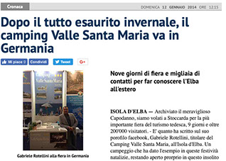 Ritaglio dell'articolo Dopo il tutto esaurito invernale, il camping Valle Santa Maria va in Germania